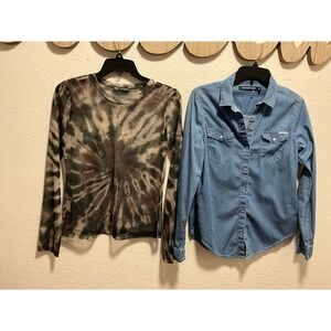 Bundle 2 top Zara Mesh Long Sleeve Top Calvin Klein Jeans Denim Shirt size s